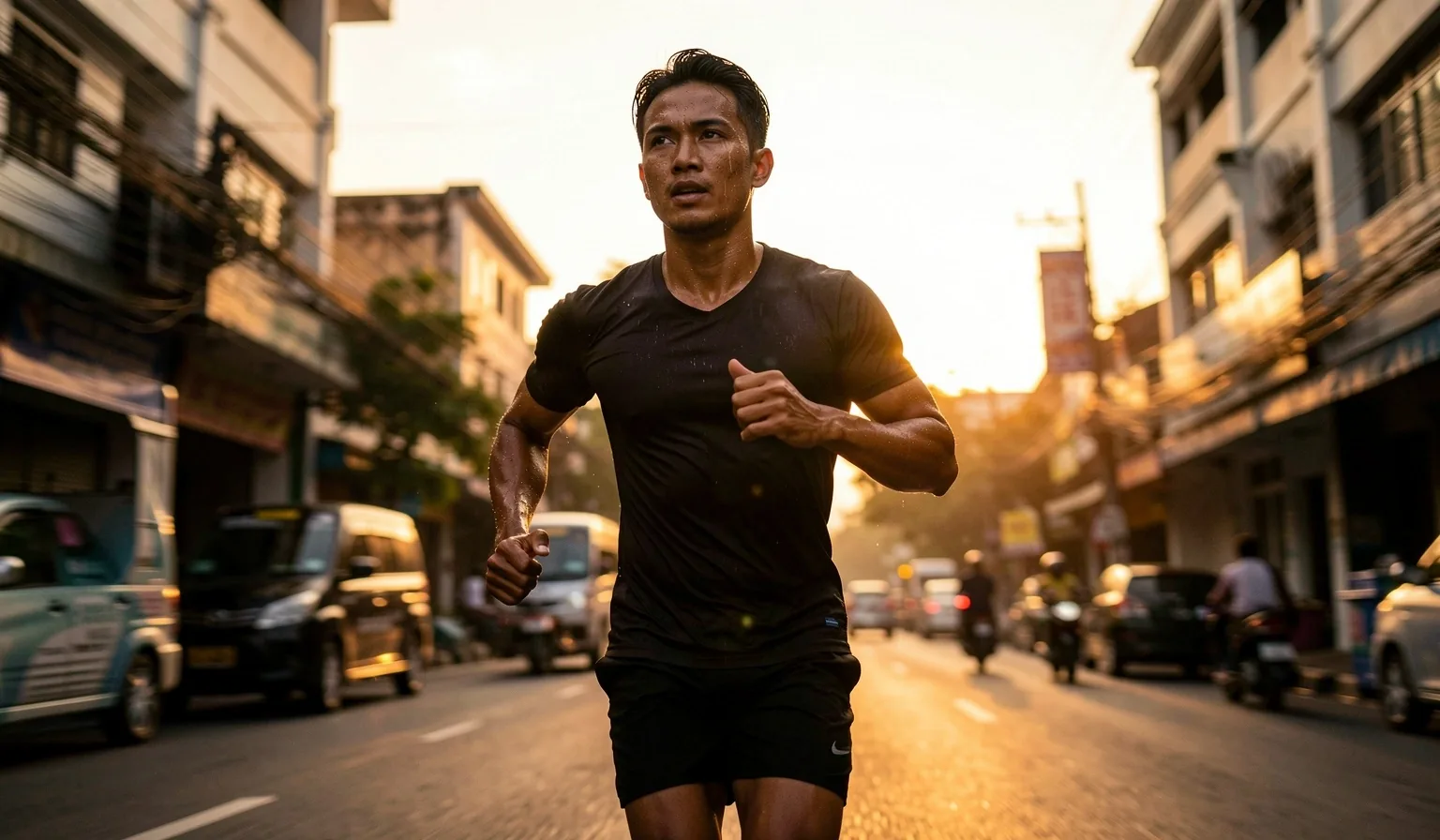 Man running at dawn in Surabaya